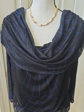 WORTHINGTON BRAND WOMEN'S PLUS BLACK AND BLUE DRAPED NECK PULLOVER TOP SIZE XXL